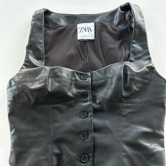 Faux Leather Button Front Crop Vest Zara - Picture 2 of 4